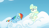 Rainbow Dash sitting on Vapor's cloud S6E24