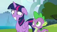 Twilight masking her intense annoyance with a grin S6E25