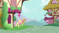 Fluttershy and Tree Hugger walking together S5E7