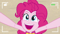 Pinkie Pie looking at the drone camera EGFF