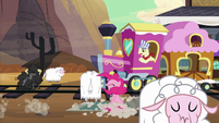 Pinkie slides past the train station at Dodge Junction S5E11