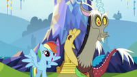 Rainbow and Discord greet Spike S5E22