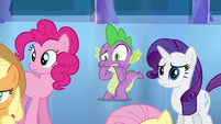 Spike, thinking: "I can't let Twilight go through this alone! She's like my big sister!"