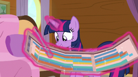 Twilight pointing to bingo on the schedule S7E22