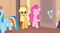 Applejack and Pinkie enters the room S4E08