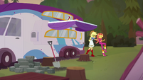 Applejack pushing Sunset out of the RV CYOE11a