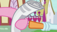 Pinkie Pie snatches newpspaper from Newspaper Pony S7E18