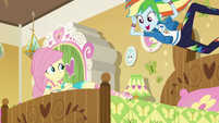 Rainbow Dash dives onto Fluttershy's bed EGDS51