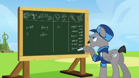 Wild Fire's cutie mark on the blackboard.