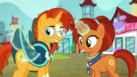 Sunburst and Stellar look at glowing cutie mark S8E8