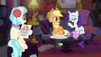 Applejack and Rarity in Coco's home S5E16