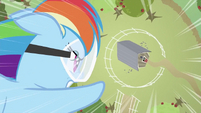 Rainbow Dash about to hit barn S2E03