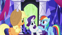 Rarity and Rainbow Dash hoof-bump S5E3