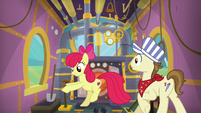 Steamer catches Apple Bloom in engine car S9E22