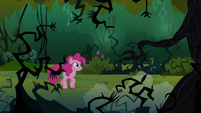 Pinkie Pie paseando por el Bosque Everfree.