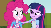 Twilight and Pinkie smile at each other EG2