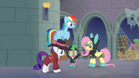 Rarity, RD, Spike, and Fluttershy in the catacombs S9E4