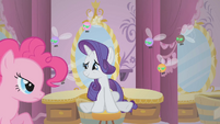 Rarity relieved by Pinkie Pie's presence S1E10