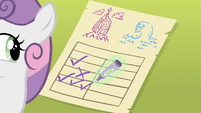 Sweetie Belle adds more checks to Mt. Aris list S8E6