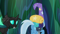 Trixie and Thorax follow Starlight past the doors S6E26