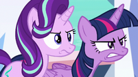 Twilight and Starlight glare at Thorax S6E16