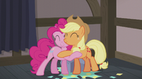 Applejack and Pinkie Pie warm hug S5E20