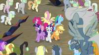 Mane Six surrounded by Sombrafied ponies S9E2