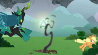 Queen Chrysalis chases after Applejack S9E25