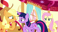 Twilight, AJ, and Fluttershy getting very worried S8E18