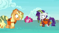 AJ, Pinkie, and Rarity in knee-high water S6E22
