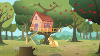 Applejack heading towards the CMC's club house.