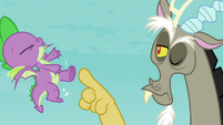 Discord flicks Spike away with his finger S8E15