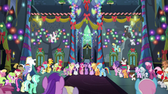 Ponies sing together in the Castle of Friendship S6E8c