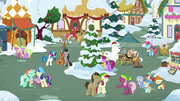 Ponies singing together in Ponyville square MLPBGE