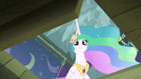 Princess Celestia looks into the trapdoor S8E7