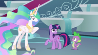 Twilight scoffing at Celestia's words S8E7