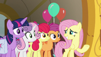 Fluttershy grinning with embarrassment S9E22