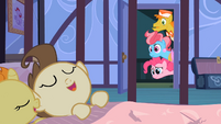Pinkie Pie, Mr. and Mrs. Cake look at sleeping twins S2E13