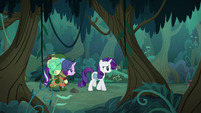 Rarity and Starlight walking through the forest S8E13