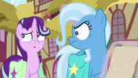 Trixie glaring at nervous Starlight S9E11