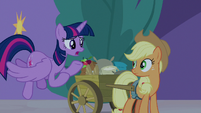 Twilight asks Applejack what is going on S9E17