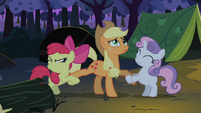 Apple Bloom Sweetie Belle fighting over Applejack S2E05