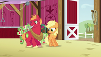 Applejack and Big Mac drop cans on the barn floor S6E23