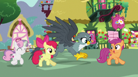 Crusaders and Gabby gallop into Ponyville S6E19