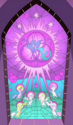 Main ponies Elements of Harmony on Nightmare Moon stained glass S2E1