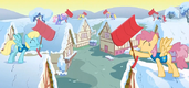 Ponyville's residents, participating in the Winter Wrap Up S01E11