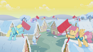 Ponyville's residents, participating in the Winter Wrap Up S01E11