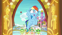Rainbow Dash and grannies entering the hotel S8E5
