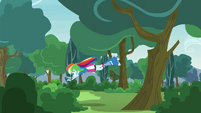 Rainbow Dash jumps into another bush EG3