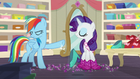 Rainbow Dash smacks Rarity's shoes away S8E17